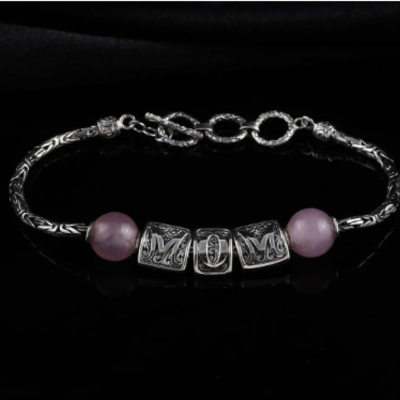 SOLD   Bali Legacy Pink Jade (D) MOM Bracelet in Sterling Silver - Picture 2 of 3
